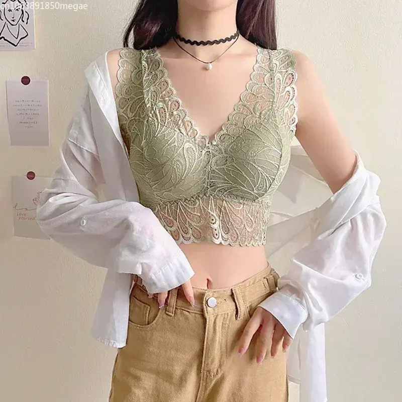 Integrated Sexy Lace Top Bras for Women Bralette Padded Push Up Bra Female Seamless One-pieces Strapless Solid Color Underwear