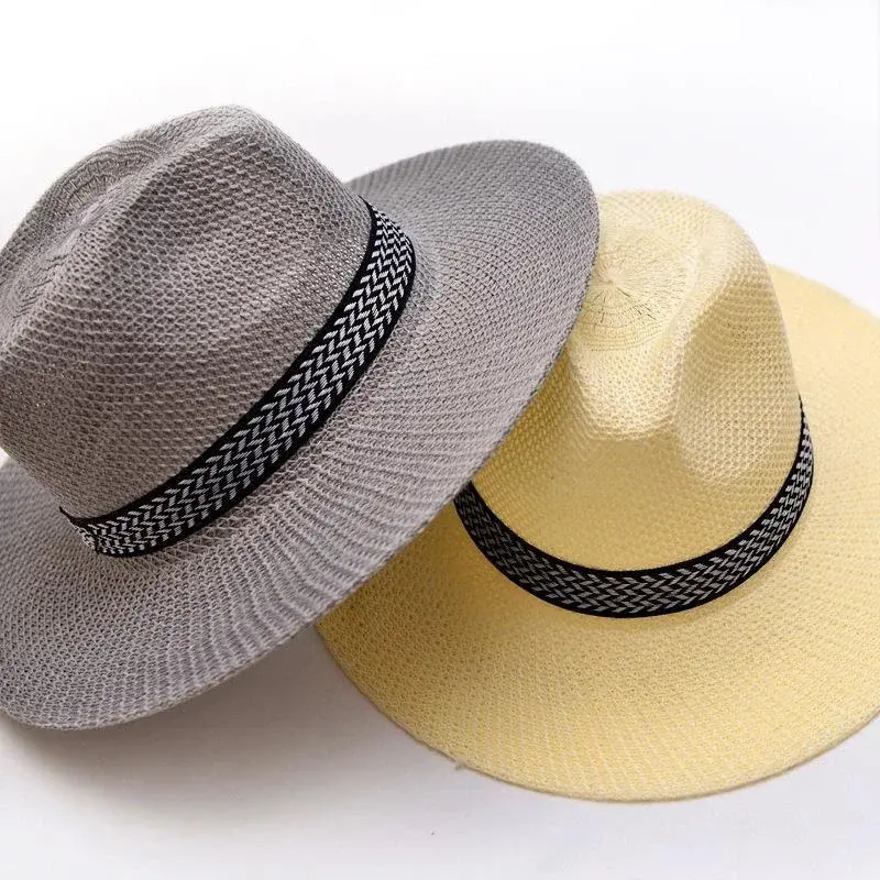 Summer Outdoor Men Sunscreen Hat Short Brim Sun Hat Cuban Cap Unisex Straw Summer Jazz Hat Casual Fisherman Sunshade Headgear