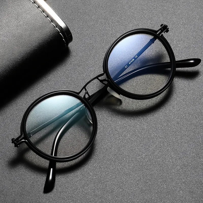 New High Quality Retro Punk Style Metal Round Frame Glasses Men Women Fashion Punk Metal Anti Blue Light Glasses