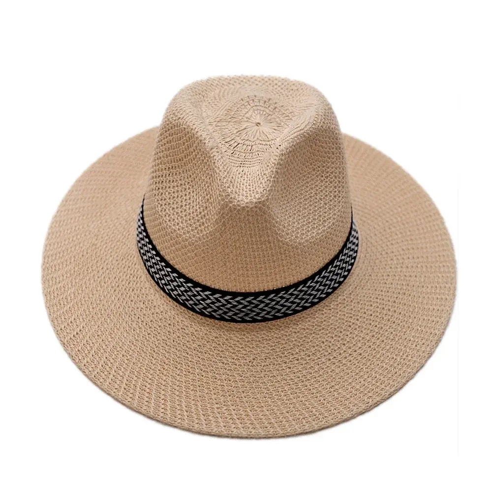 Summer Outdoor Men Sunscreen Hat Short Brim Sun Hat Cuban Cap Unisex Straw Summer Jazz Hat Casual Fisherman Sunshade Headgear