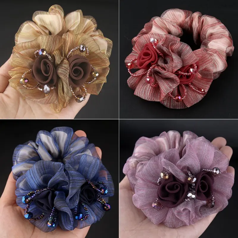 High Quality Fashion Hair Women's Premium Hairs Cord Headflower French Headwear Elegant Ribbon Hair Ties Women Hair Accessories