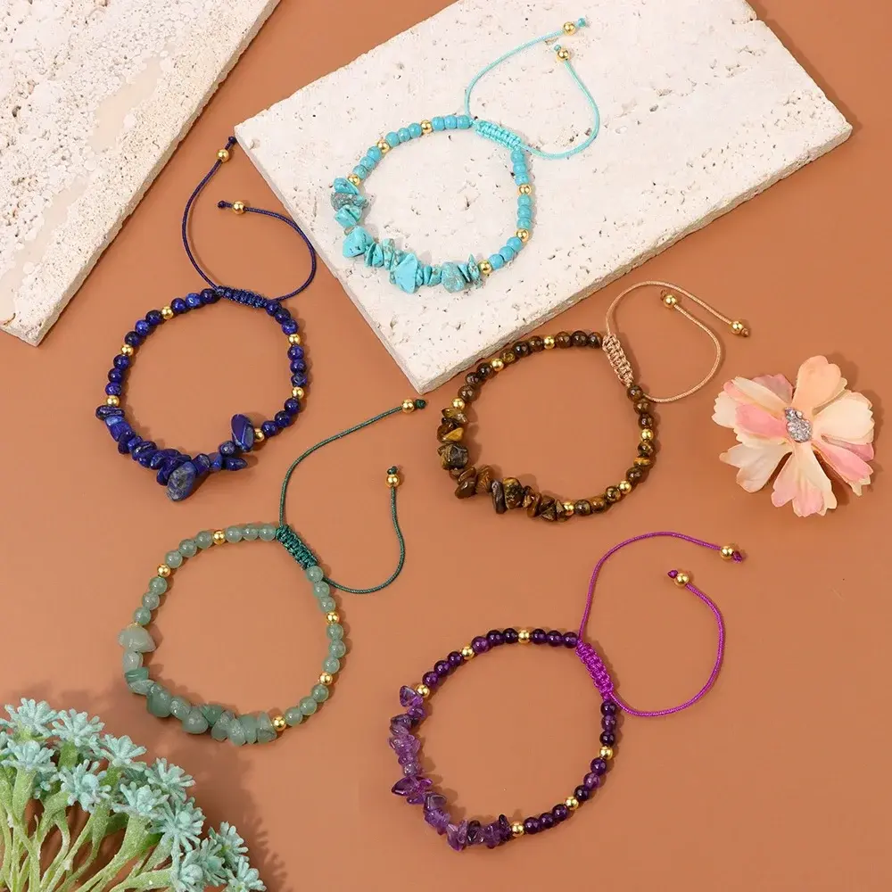 Fashion Natural Stone Green Malachite Bracelets Irregular Stone Chips Beaded Bracelet Healing Reiki Yoga Bracelets Men Women
