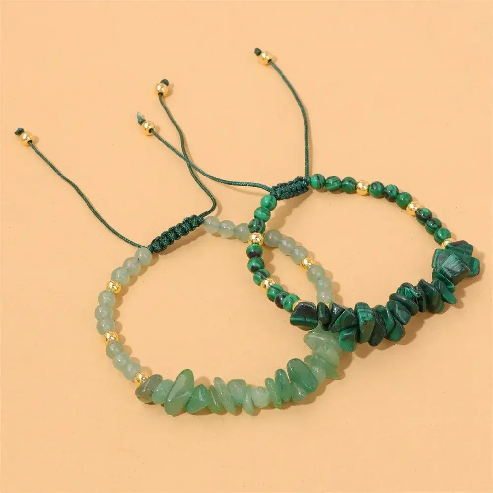 Fashion Natural Stone Green Malachite Bracelets Irregular Stone Chips Beaded Bracelet Healing Reiki Yoga Bracelets Men Women