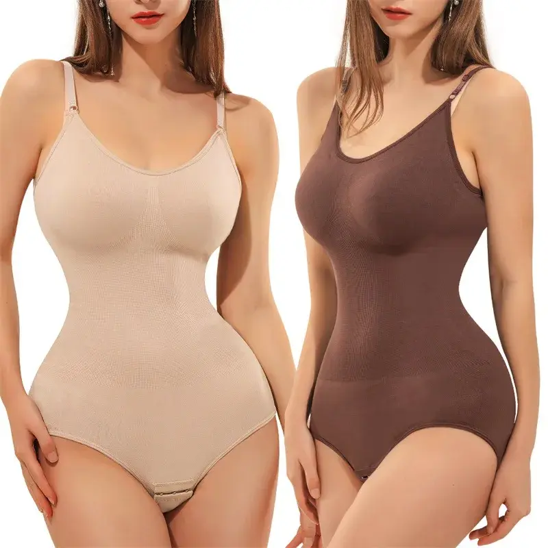 SLIM V Neck Spaghetti Strap Bodysuit Compression Body Suits Open Crotch Shapewear Slimming Body Shaper Smooth Out Bodysuit
