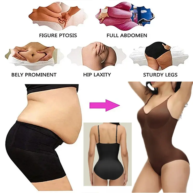 SLIM V Neck Spaghetti Strap Bodysuit Compression Body Suits Open Crotch Shapewear Slimming Body Shaper Smooth Out Bodysuit