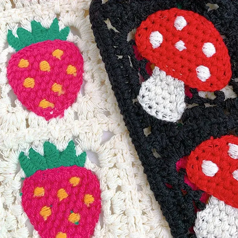 French Fashion Pastoral Style Triangle Headband Handmade Crochet Flower Strawberry Headscarf Hat Knitted Girls Headband Towel