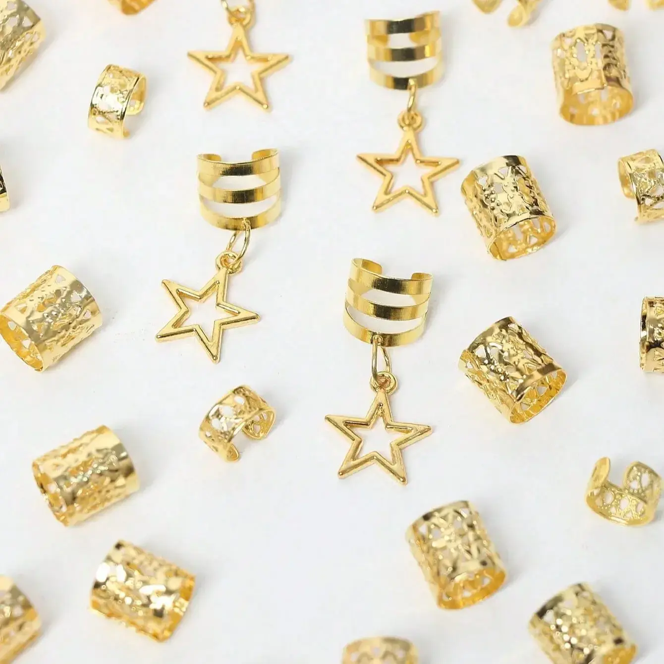 36pcs/set Star Decor Hair Ring Accessories ,Beads Hair Braid Rings Clips Dread Locks Hair Braiding Metal Cuffs Decoration