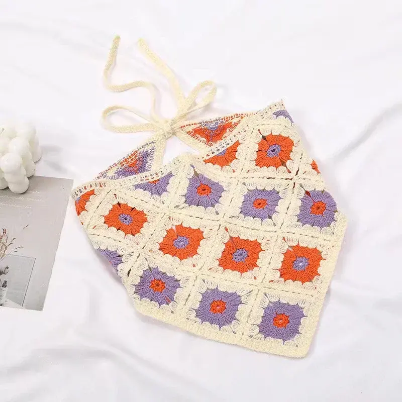 French Fashion Pastoral Style Triangle Headband Handmade Crochet Flower Strawberry Headscarf Hat Knitted Girls Headband Towel