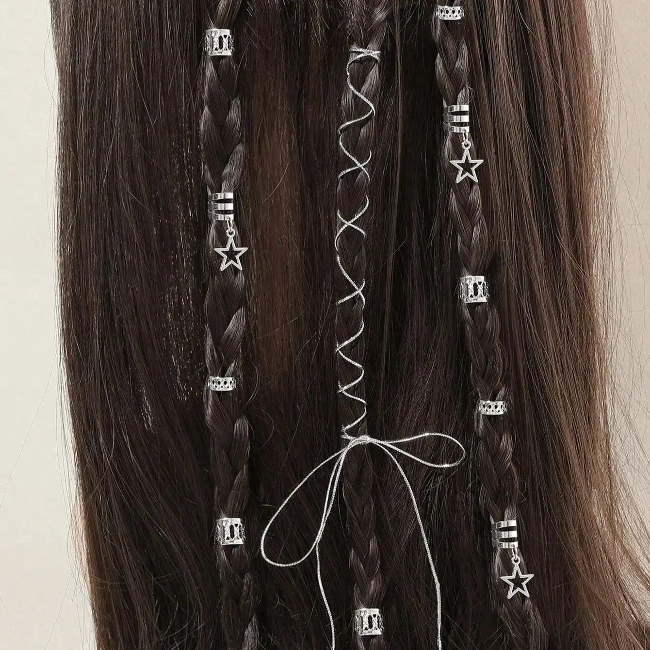 36pcs/set Star Decor Hair Ring Accessories ,Beads Hair Braid Rings Clips Dread Locks Hair Braiding Metal Cuffs Decoration