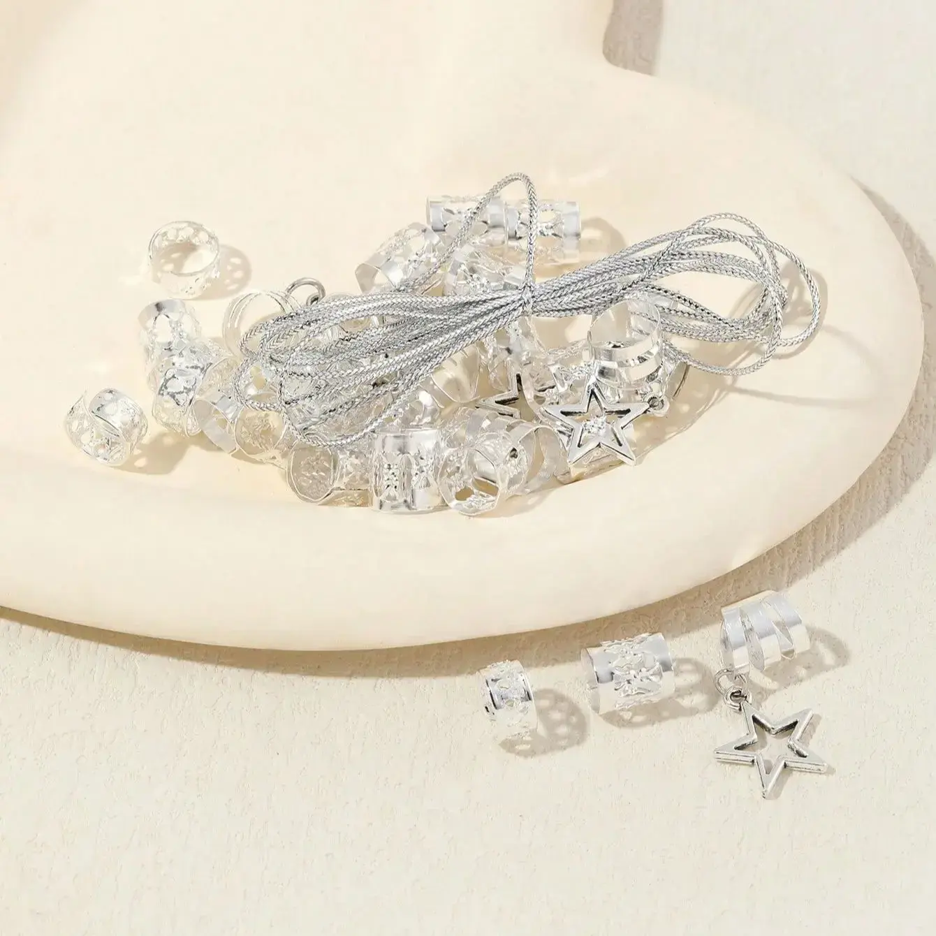36pcs/set Star Decor Hair Ring Accessories ,Beads Hair Braid Rings Clips Dread Locks Hair Braiding Metal Cuffs Decoration
