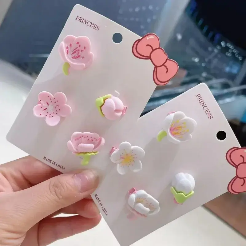 New Cute Flower Hair Clips Cherry Blossom Girl Duck Mouth Clip Hairpin Hairpiece Female Headwear Cartoon Sakura Tulip Barrette