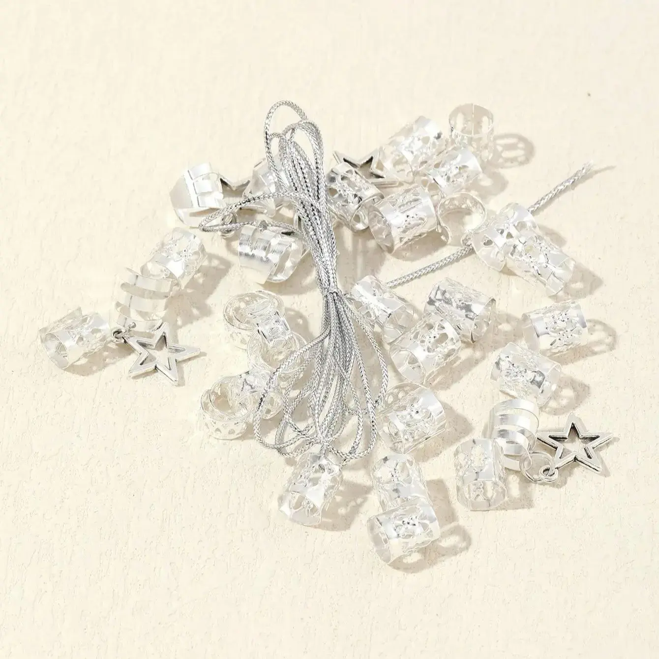 36pcs/set Star Decor Hair Ring Accessories ,Beads Hair Braid Rings Clips Dread Locks Hair Braiding Metal Cuffs Decoration