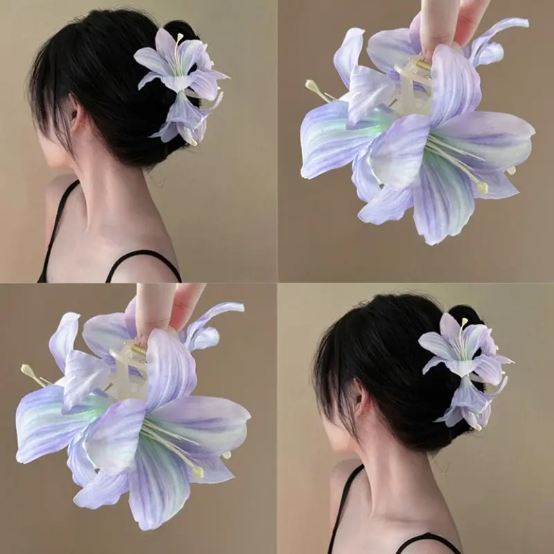 New Fashion Three-dimensional Lily Flower Atmosphere Back Hair Claw Head Hairpin Headgear Flower Hair Accessories Gift