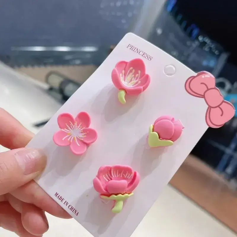 New Cute Flower Hair Clips Cherry Blossom Girl Duck Mouth Clip Hairpin Hairpiece Female Headwear Cartoon Sakura Tulip Barrette