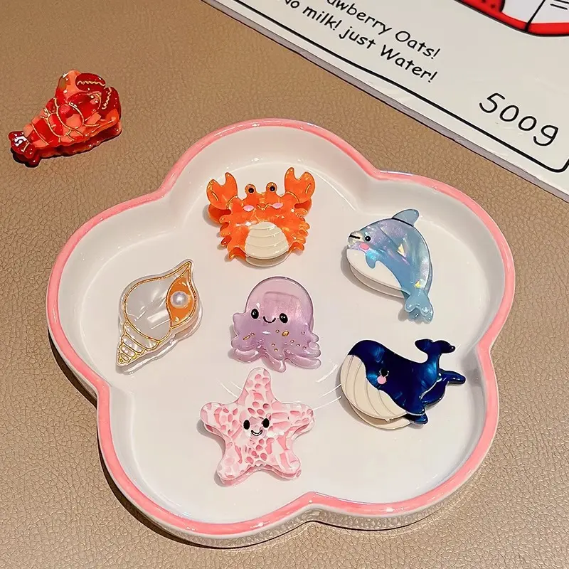Fashion Cartoon Marine Small Animal Hairpins Cute Small Delicate Acetate Pan Hairpins Horsetail Half-tied Shark Clips Hair Claw