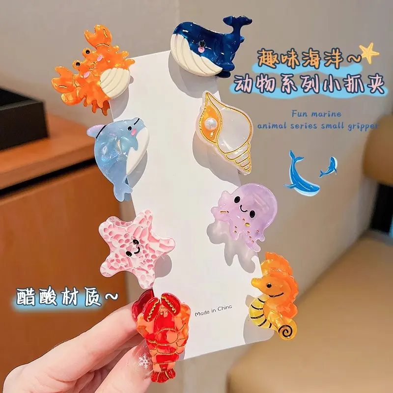 Fashion Cartoon Marine Small Animal Hairpins Cute Small Delicate Acetate Pan Hairpins Horsetail Half-tied Shark Clips Hair Claw