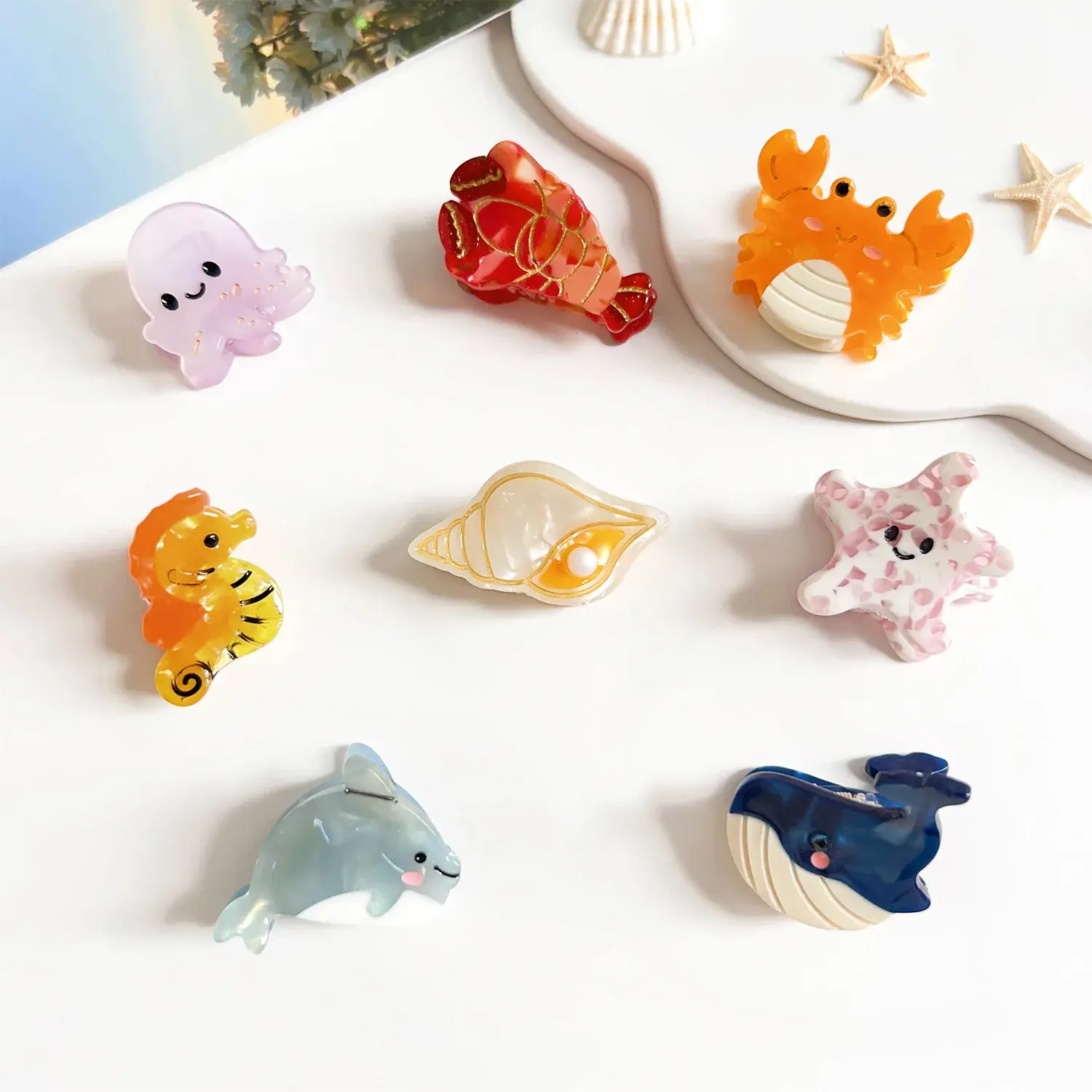 Fashion Cartoon Marine Small Animal Hairpins Cute Small Delicate Acetate Pan Hairpins Horsetail Half-tied Shark Clips Hair Claw