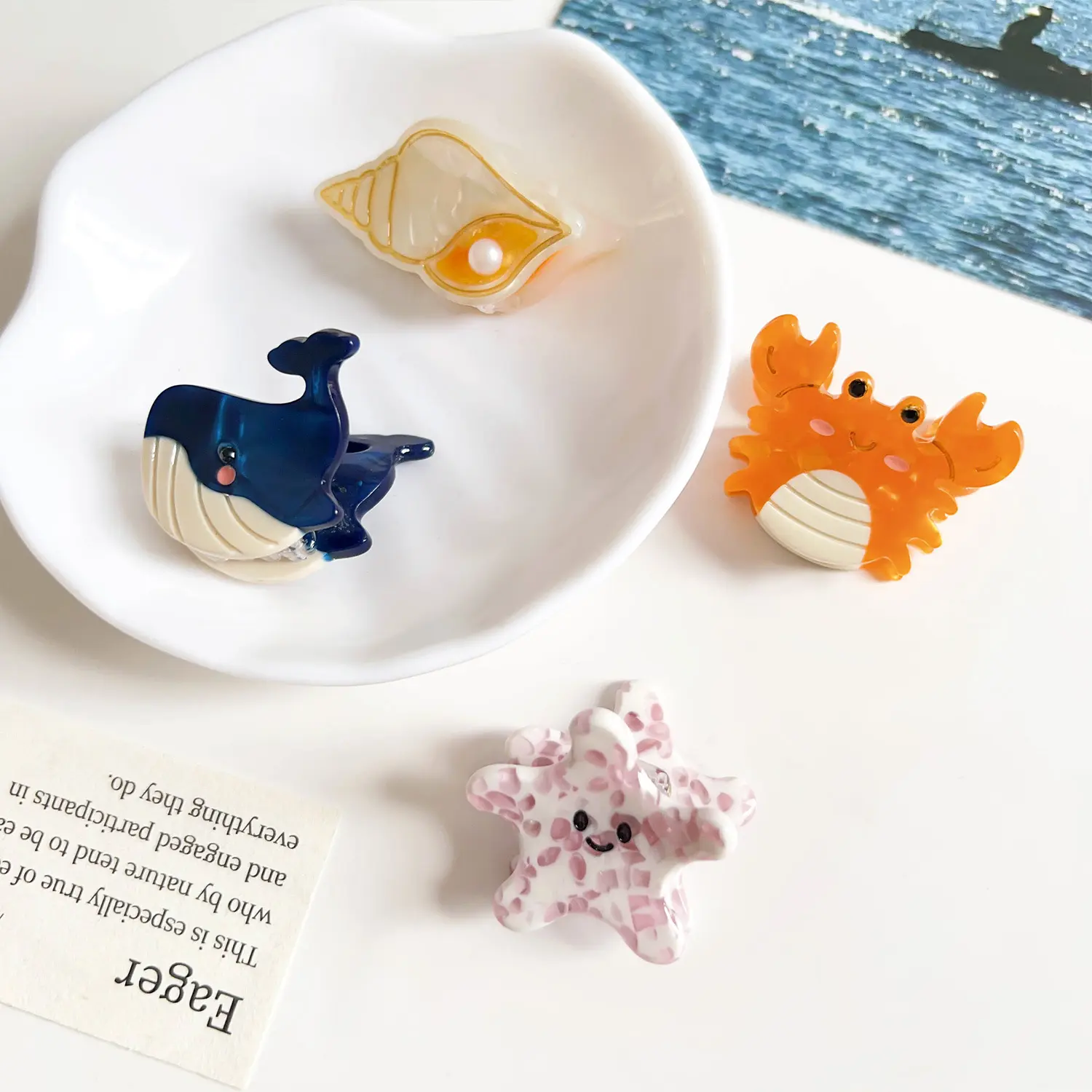 Fashion Cartoon Marine Small Animal Hairpins Cute Small Delicate Acetate Pan Hairpins Horsetail Half-tied Shark Clips Hair Claw