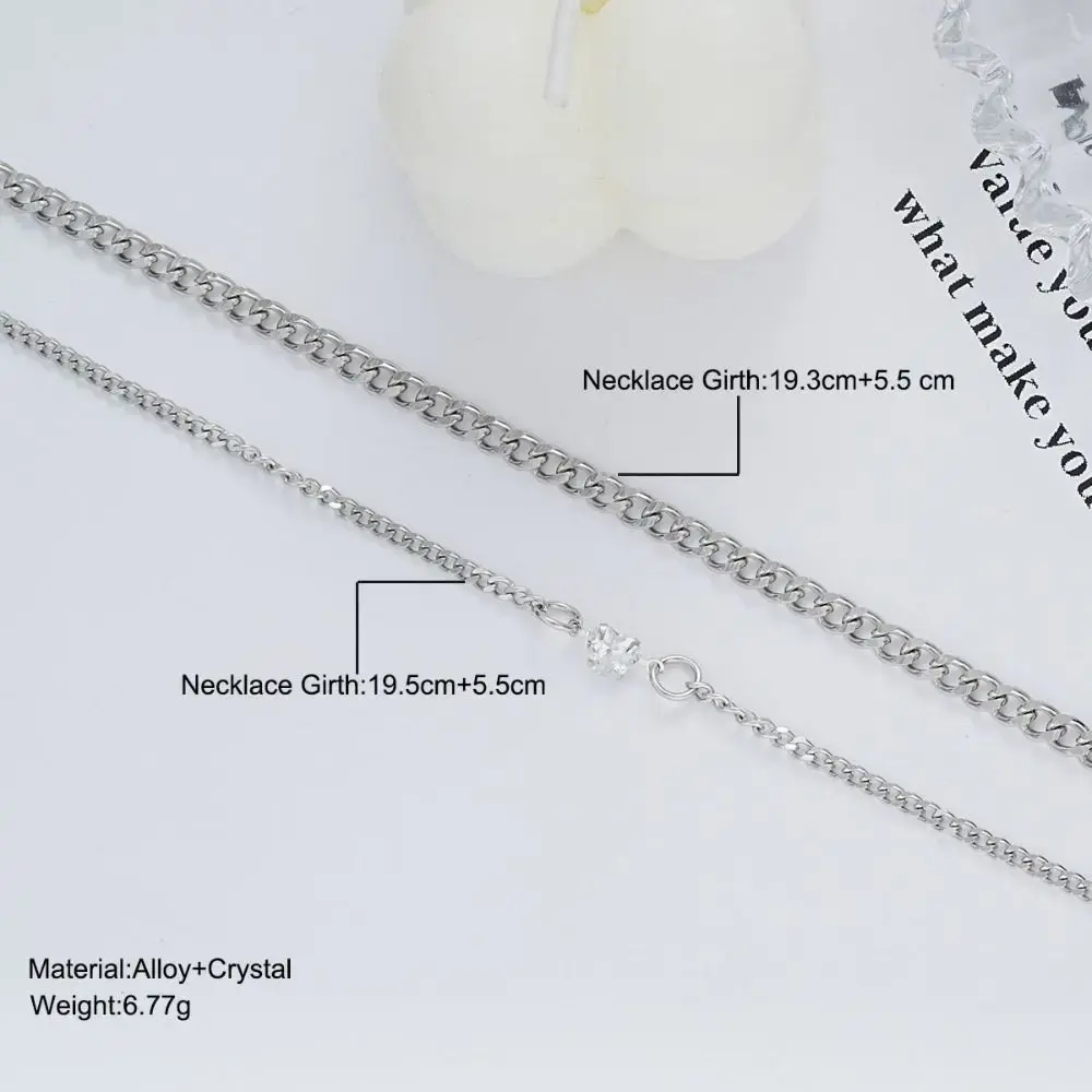 2Pcs Simple Fashion Stainless Steel Bracelet Set for Couple Unisex Women Men Lover Crystal Heart Silvery Chain Bracelets Jewelry