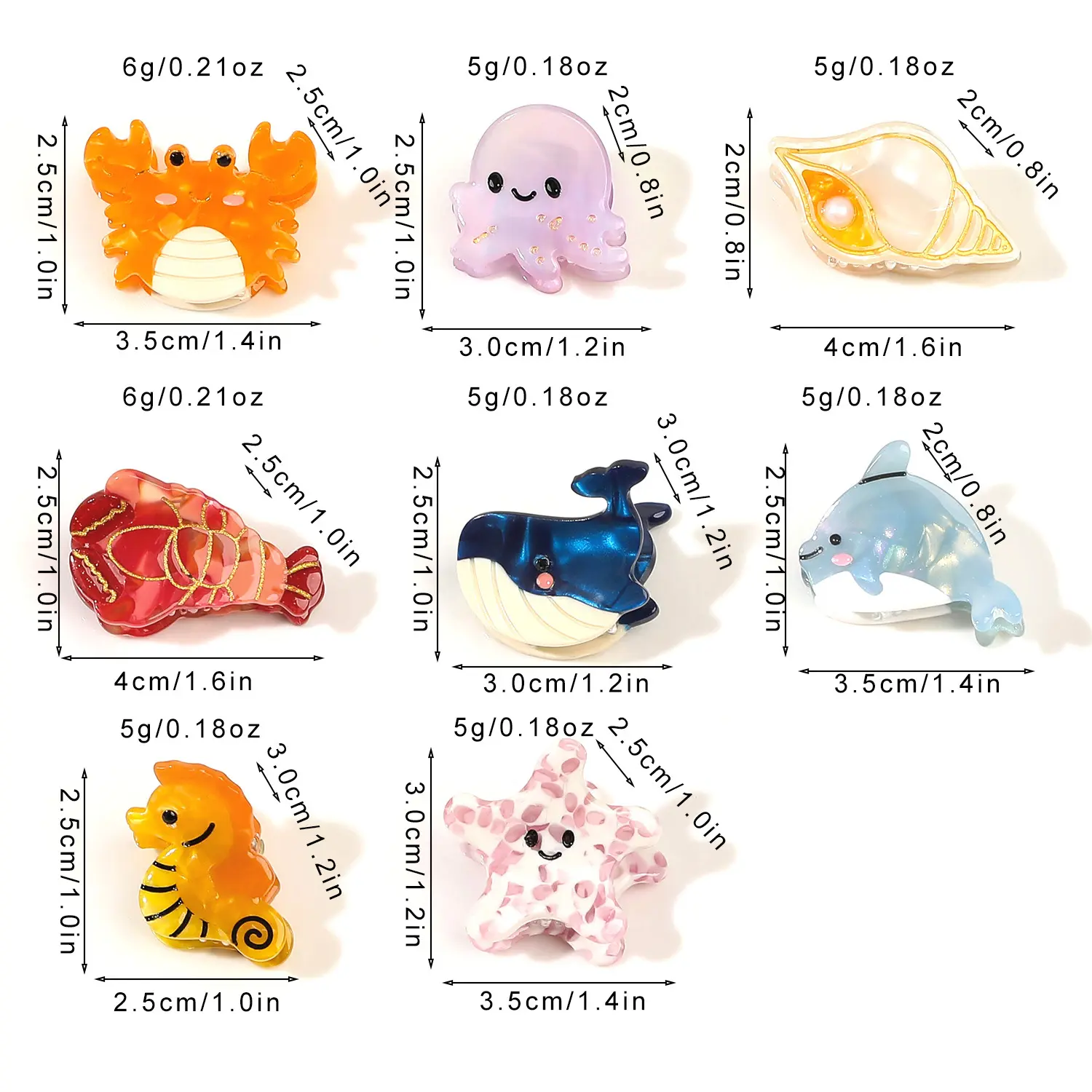 Fashion Cartoon Marine Small Animal Hairpins Cute Small Delicate Acetate Pan Hairpins Horsetail Half-tied Shark Clips Hair Claw