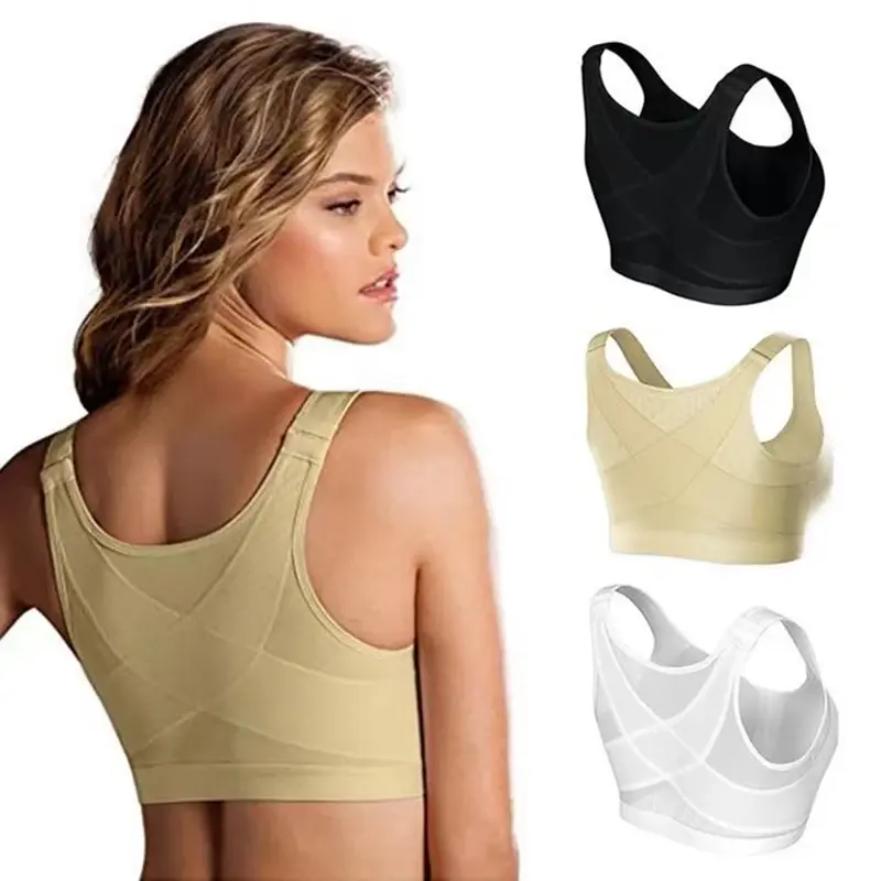 New Fashion Front Closure Posture Corrector Lift Up Bra Women Push Up Cross Back Underwear Shockproof Sports Fitness Vest Bras