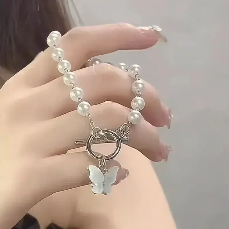 Fashion Ins Butterfly Pearl Pendant Bracelet Ladies Girl Trend Charm Bracelet Festive Birthday Friendship Jewelry Gifts
