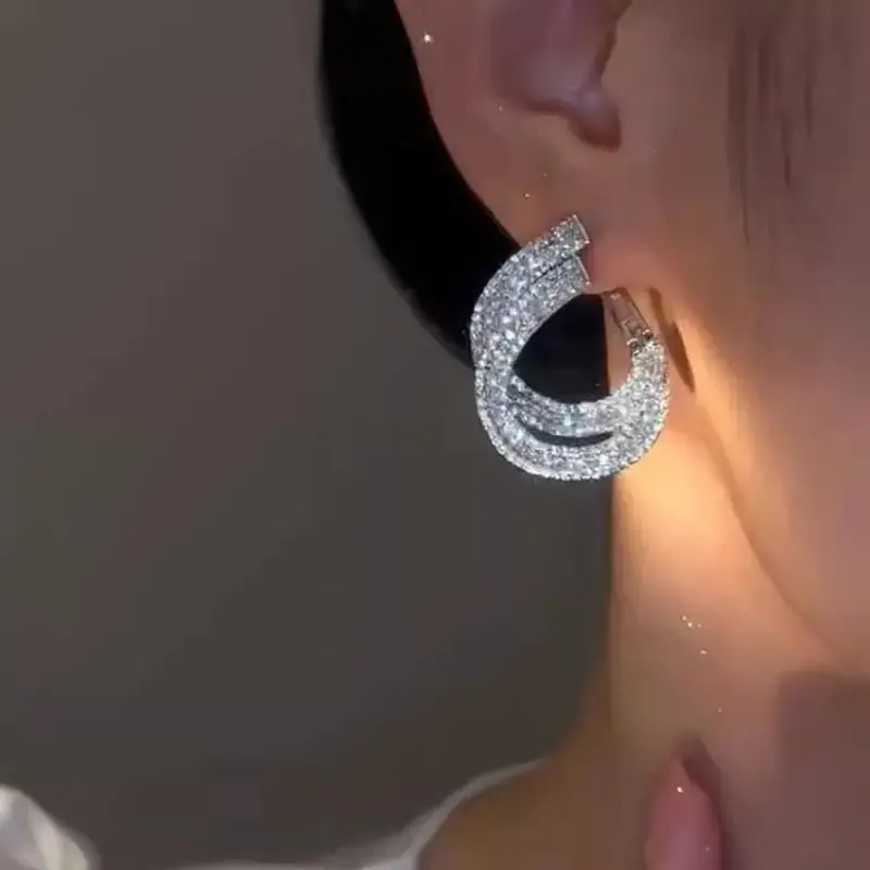 Unique Double Layer Earrings for Women Zircon C-shaped New Fashion Personality Cool Girls Party Accessories Jewellery Women