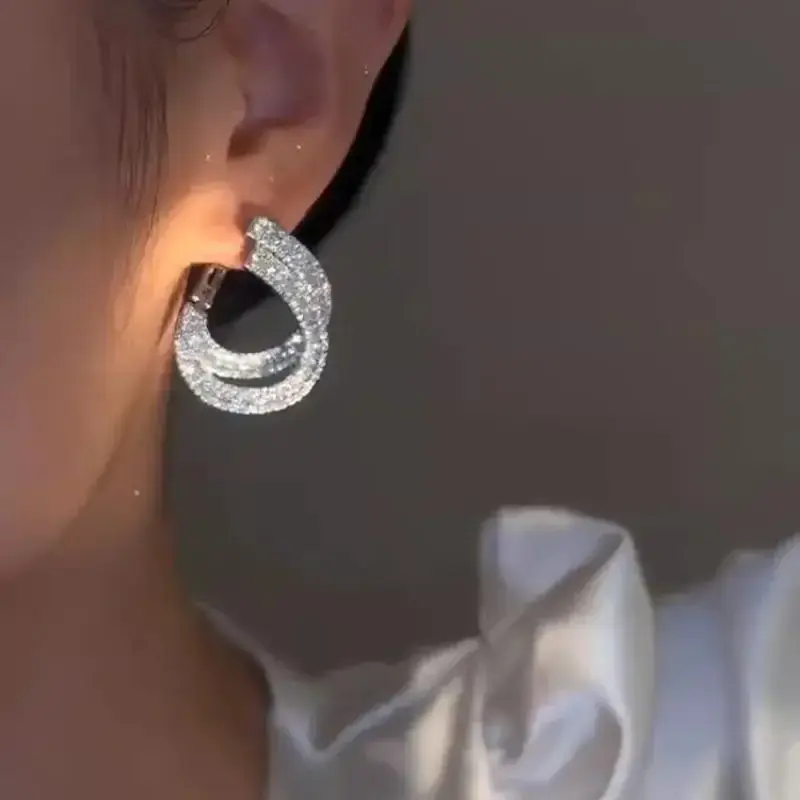 Unique Double Layer Earrings for Women Zircon C-shaped New Fashion Personality Cool Girls Party Accessories Jewellery Women