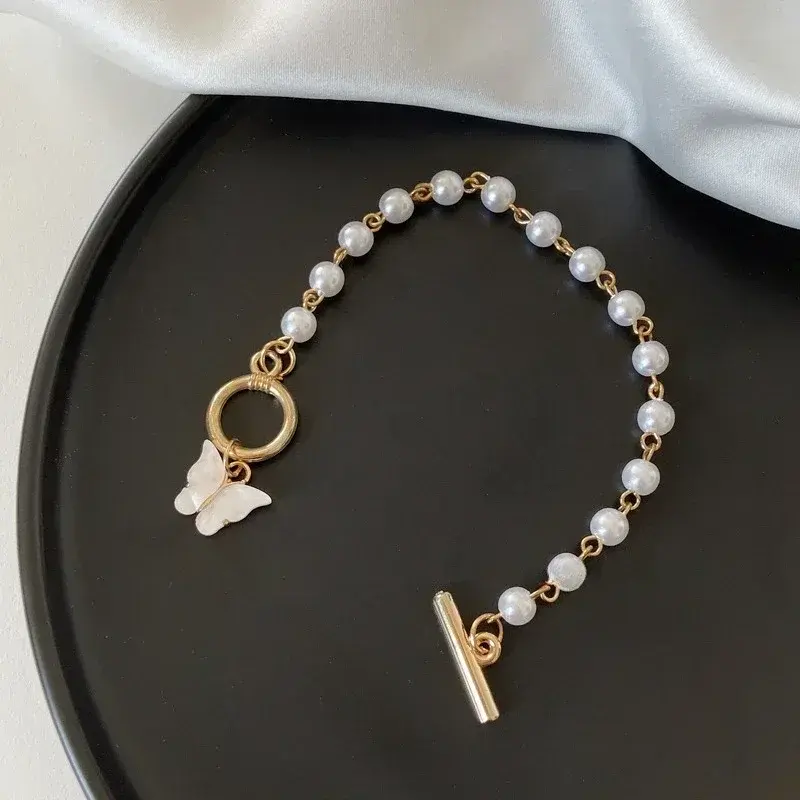 Fashion Ins Butterfly Pearl Pendant Bracelet Ladies Girl Trend Charm Bracelet Festive Birthday Friendship Jewelry Gifts