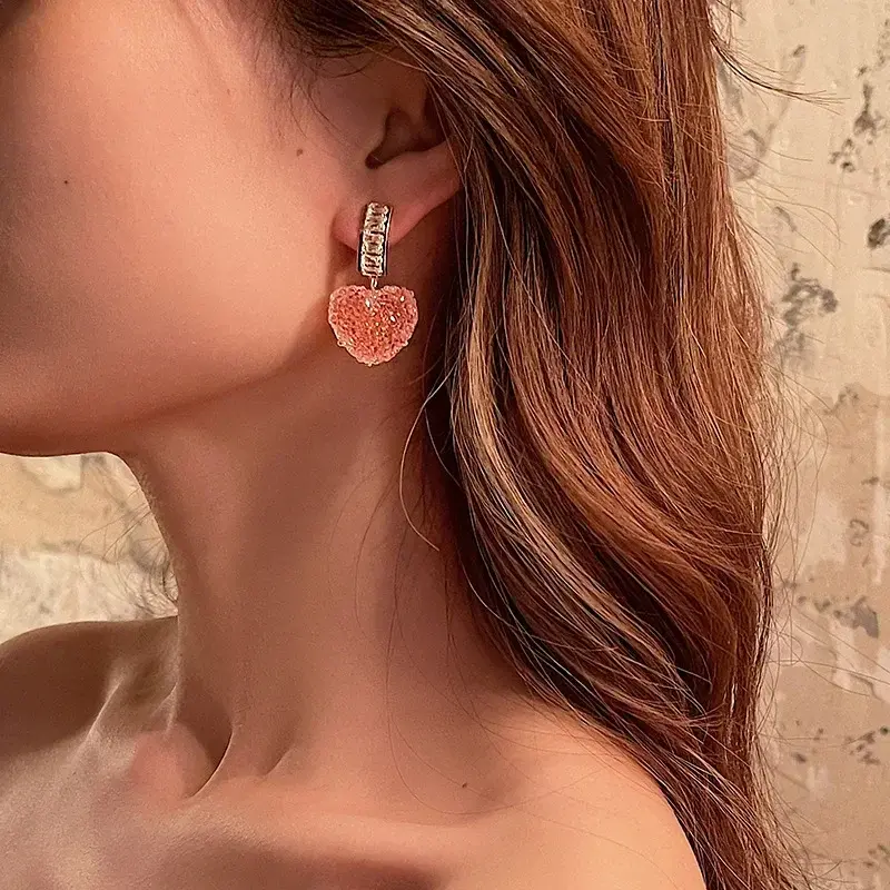 1 Pair New Kawaii Arrival Trendy Lovely Pink Heart Dangle Earrings for Women Fashion Cute Sweet Crystal Jewelry Girl Gifts
