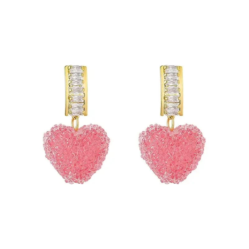 1 Pair New Kawaii Arrival Trendy Lovely Pink Heart Dangle Earrings for Women Fashion Cute Sweet Crystal Jewelry Girl Gifts