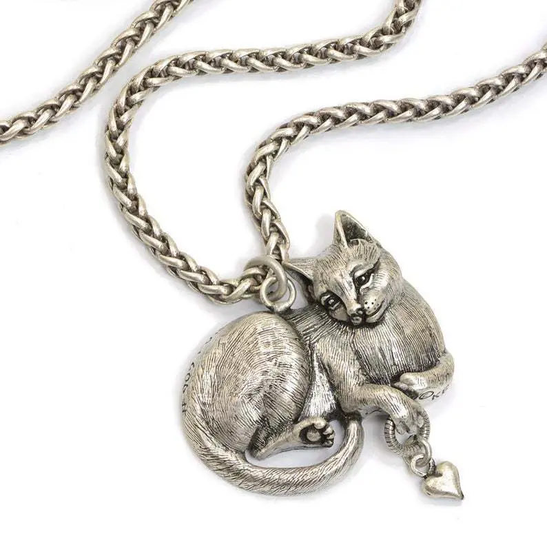 New Retro Antique Gold /Silver Color Mysterious Animal Cat Miss Necklace for Men and Women Personalized Trendy Jewelry