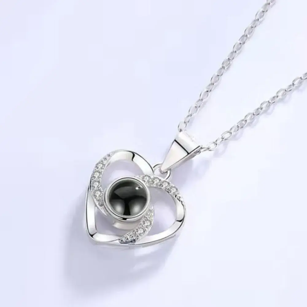 Valentine's Day Gift Projection 100 Languages Necklace Simple Heart Shaped Projection Necklace Birthday Lover Family Memory Gift