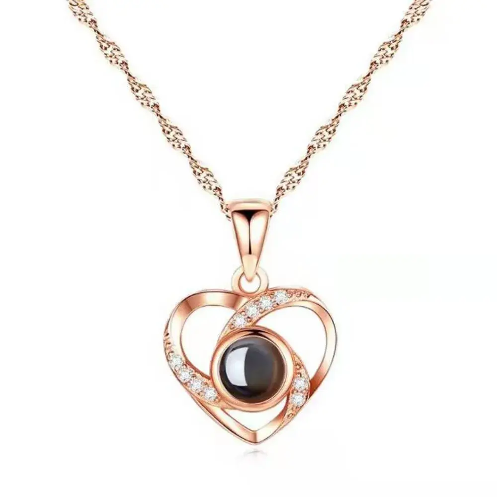 Valentine's Day Gift Projection 100 Languages Necklace Simple Heart Shaped Projection Necklace Birthday Lover Family Memory Gift