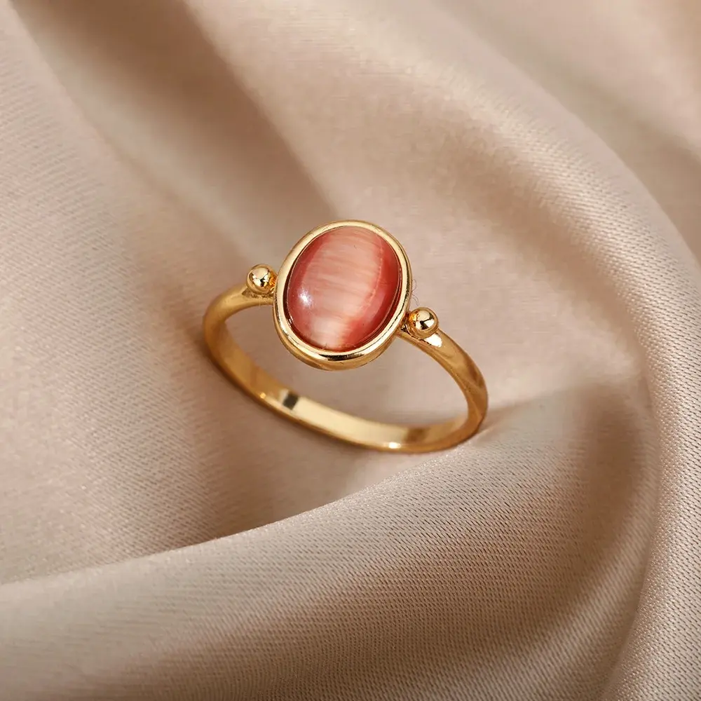 New Opal Rings for Women Gold Color Stainless Steel Ring Trend Couple Wedding Aesthetic Jewelry Item Anillos Mujer