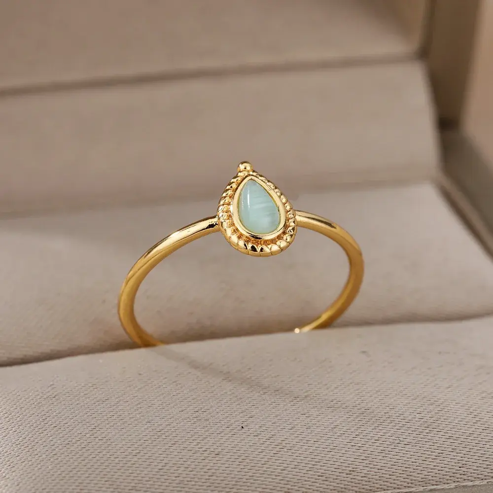 New Opal Rings for Women Gold Color Stainless Steel Ring Trend Couple Wedding Aesthetic Jewelry Item Anillos Mujer