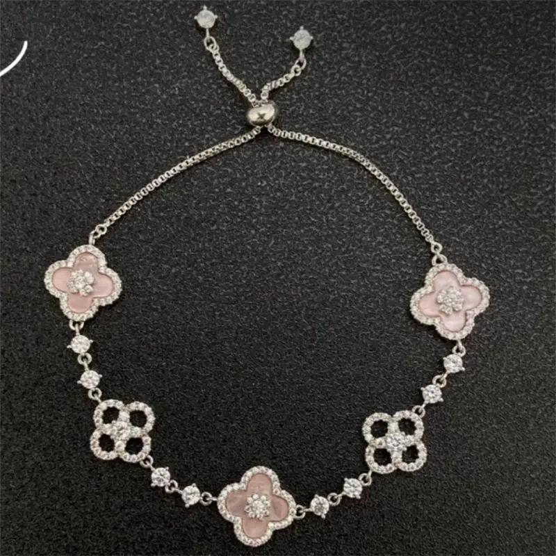 High Quality Fashion Pink Lucky Flower Bracelet Women Personalized Stainless Steel Electroplating Bracelet Jewelry Accessories
