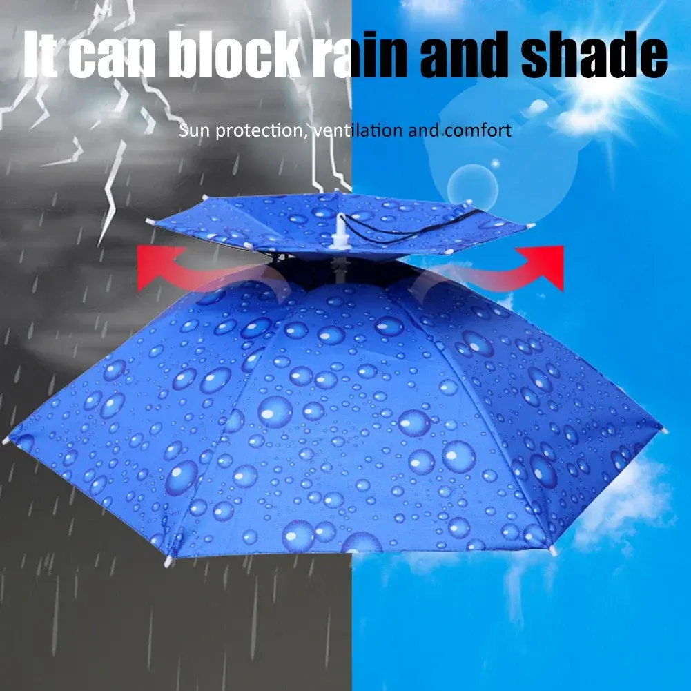 Portable Rain Umbrella Hat Foldable Outdoor Fishing Sunshade Waterproof Camping Headwear Beach Head Hats Fishing Hat 55-95CM