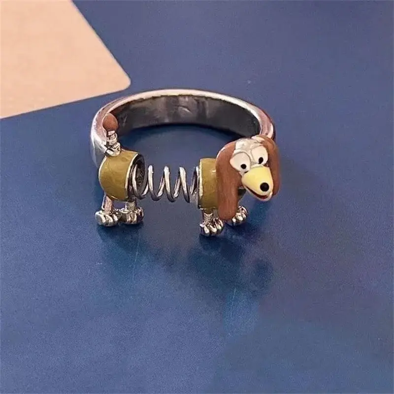 New Anime Disney Toy Story Rings Kawaii Slinky Dog Adjustable Ring Cartoon Accessories Children Woman Toy Fun Gifts Spring Dog