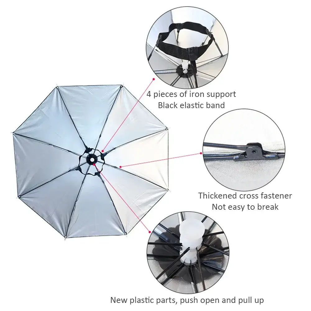 Portable Rain Umbrella Hat Foldable Outdoor Fishing Sunshade Waterproof Camping Headwear Beach Head Hats Fishing Hat 55-95CM