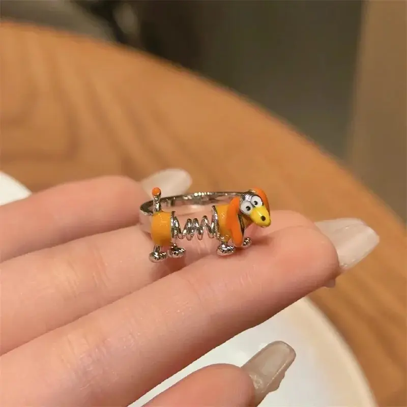 New Anime Disney Toy Story Rings Kawaii Slinky Dog Adjustable Ring Cartoon Accessories Children Woman Toy Fun Gifts Spring Dog