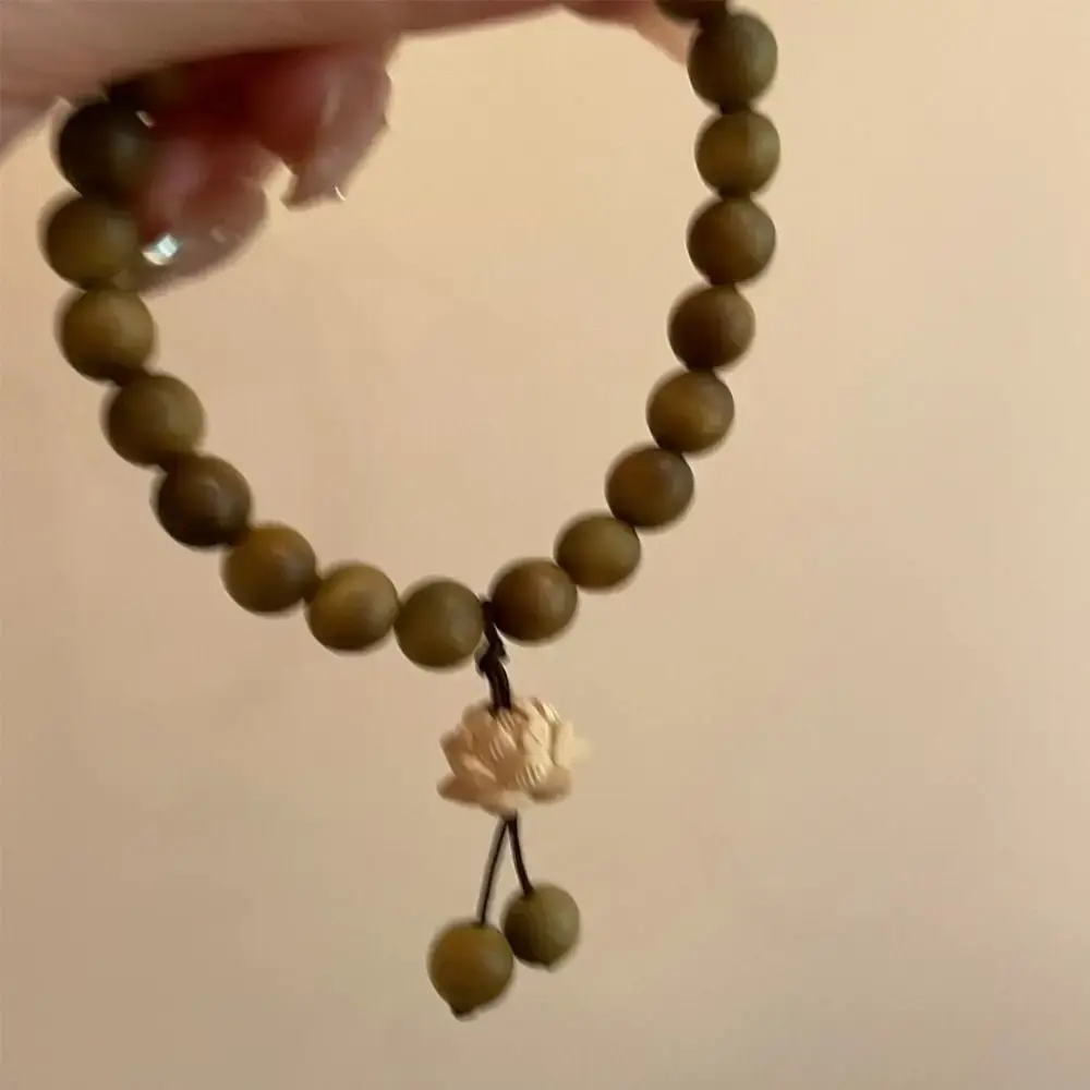Fashion Lotus Sandalwood Bangle Wood Beaded Strand Bracelets Green Natural Sandalwood Bracelet Elastic Handwoven Jewelry Gifts