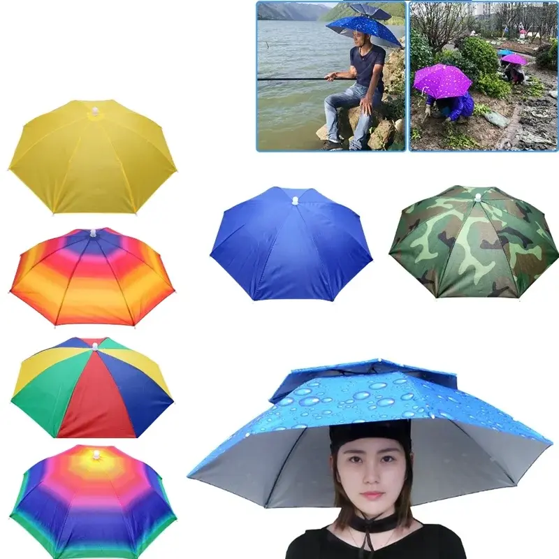 Portable Rain Umbrella Hat Foldable Outdoor Fishing Sunshade Waterproof Camping Headwear Beach Head Hats Fishing Hat 55-95CM