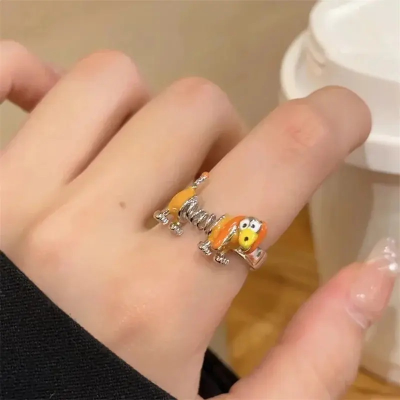 New Anime Disney Toy Story Rings Kawaii Slinky Dog Adjustable Ring Cartoon Accessories Children Woman Toy Fun Gifts Spring Dog