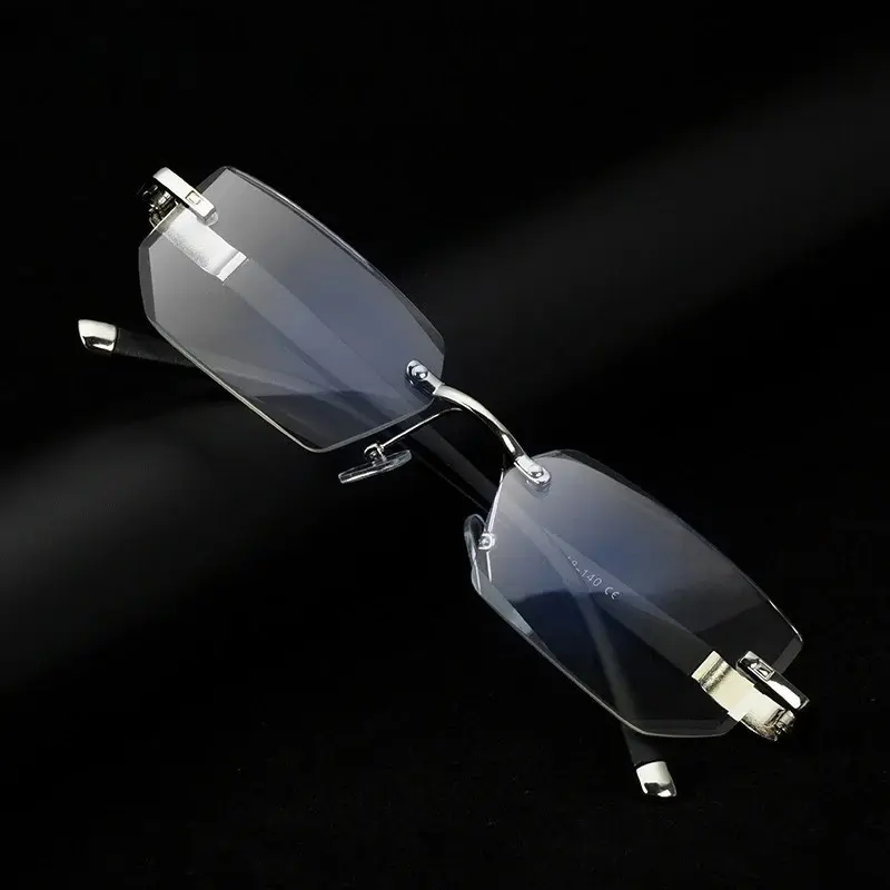 Fashion Men Blue Light Blocking Reading Glasses Women Cutting Rimless Eyeglasses Frame Anti Fatigue Hyperopia Presbyopic Eyewear