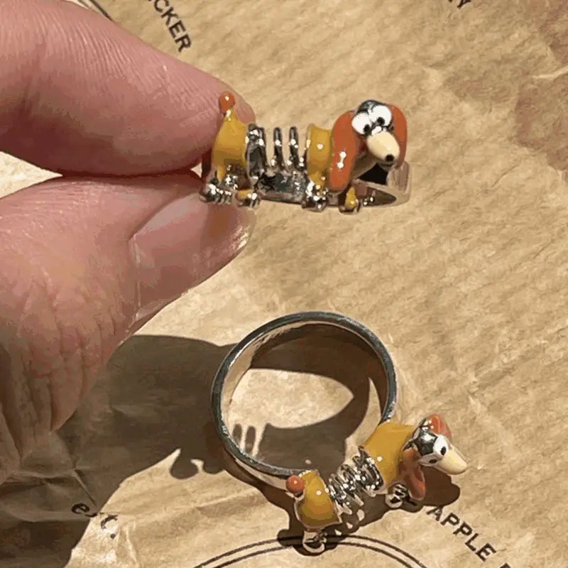 New Anime Disney Toy Story Rings Kawaii Slinky Dog Adjustable Ring Cartoon Accessories Children Woman Toy Fun Gifts Spring Dog