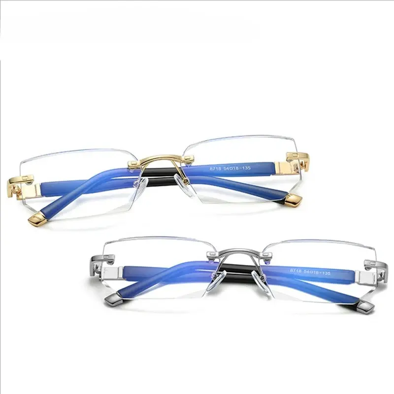 Fashion Men Blue Light Blocking Reading Glasses Women Cutting Rimless Eyeglasses Frame Anti Fatigue Hyperopia Presbyopic Eyewear