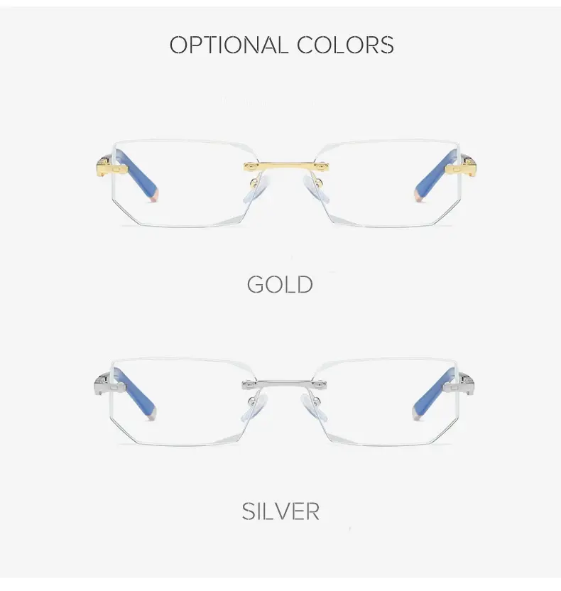 Fashion Men Blue Light Blocking Reading Glasses Women Cutting Rimless Eyeglasses Frame Anti Fatigue Hyperopia Presbyopic Eyewear