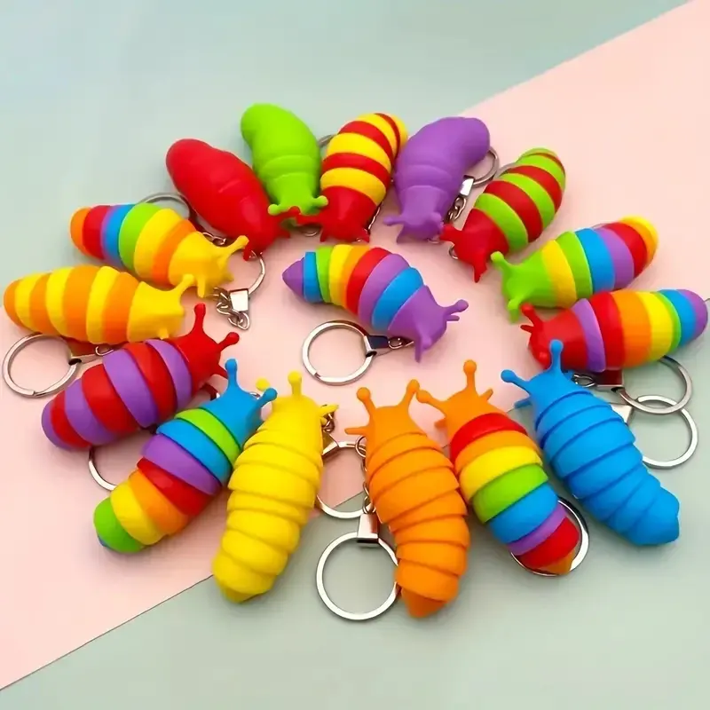 Interest Mini Slug Keychain Toys 3D Articulated Stretch Caterpillar Sensory Stress Relief Flexible Hand Toy Keyring Bag Pendents