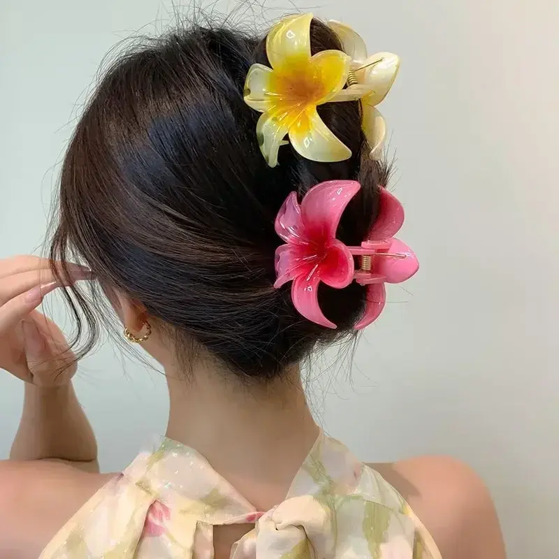 Fashion Gradient Large Flower Acrylic Hairpin Women's Sweet Hair Claw Crab Clip Hairpin Hawaiian Tiara Bohemian Beach Accessory